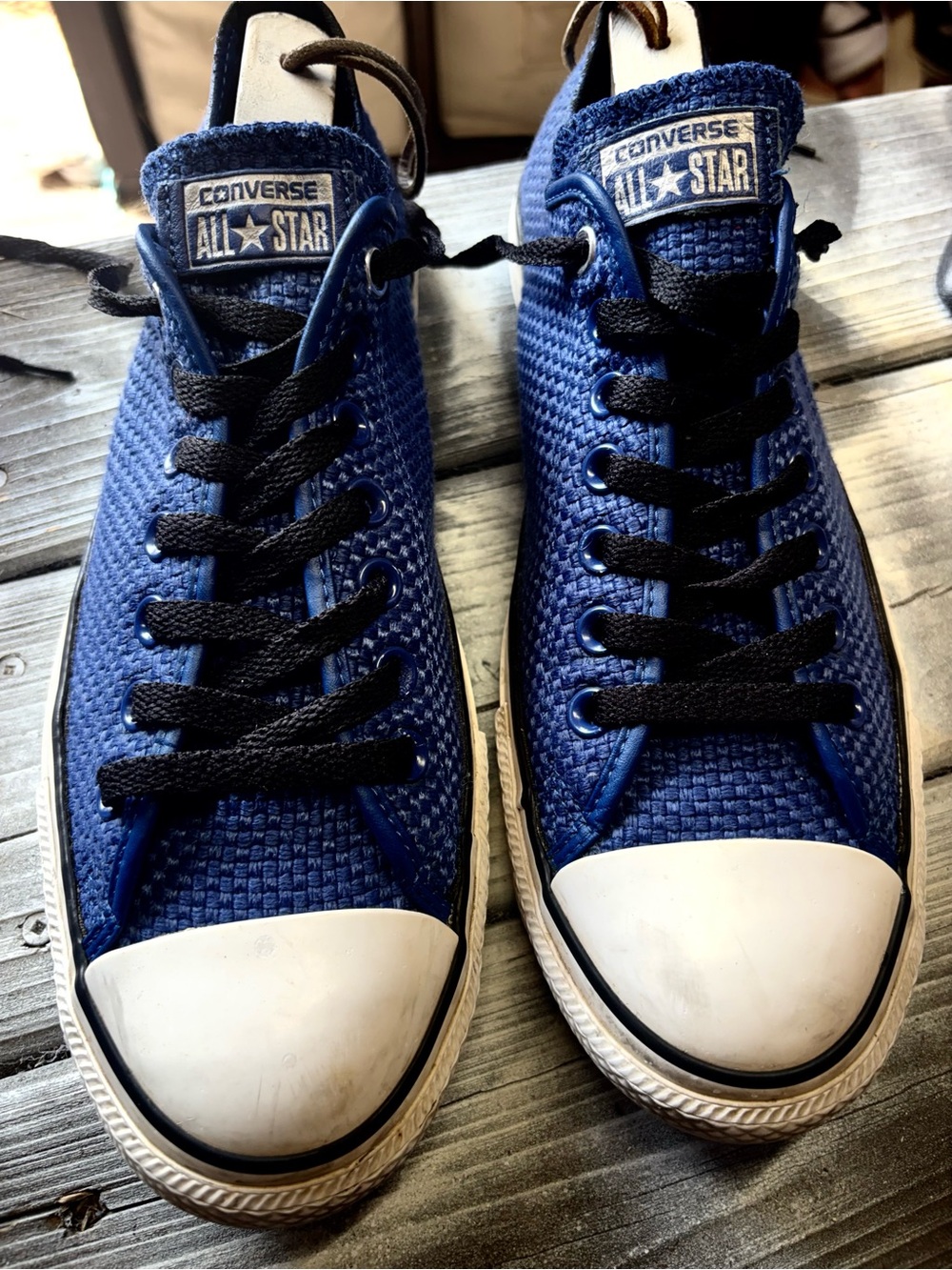 Converse All Star blue sneakers with white rubber and black laces size 10
